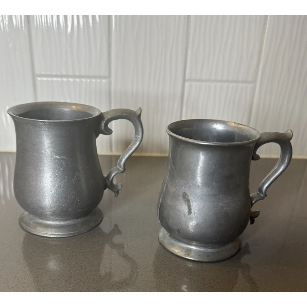 VTG Lot of 2 Pewter Tankard Mugs Beer Stein 4.5